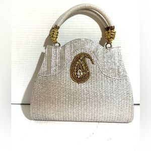 Handmade straw / leather Elegant  silver Women's Handbag